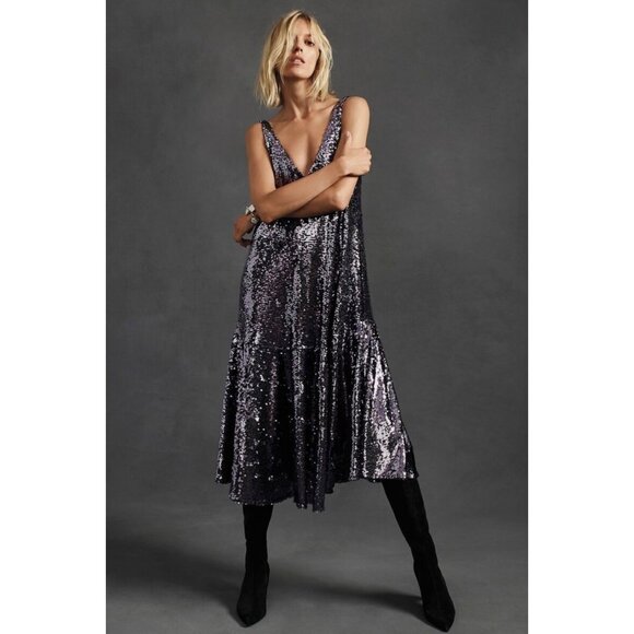 Sunday‎ In Brooklyn Whimsigoth Fairy Grunge Full Sequin Dress Bow Back Detail XS - Picture 1 of 15
